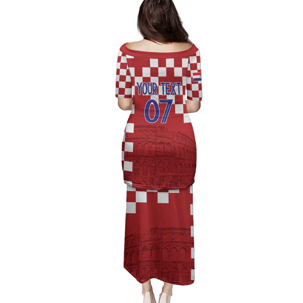 Croatia Football 2025 Custom Family Matching Puletasi and Hawaiian Shirt Red Hrvatska Kockasti - Pula Arena