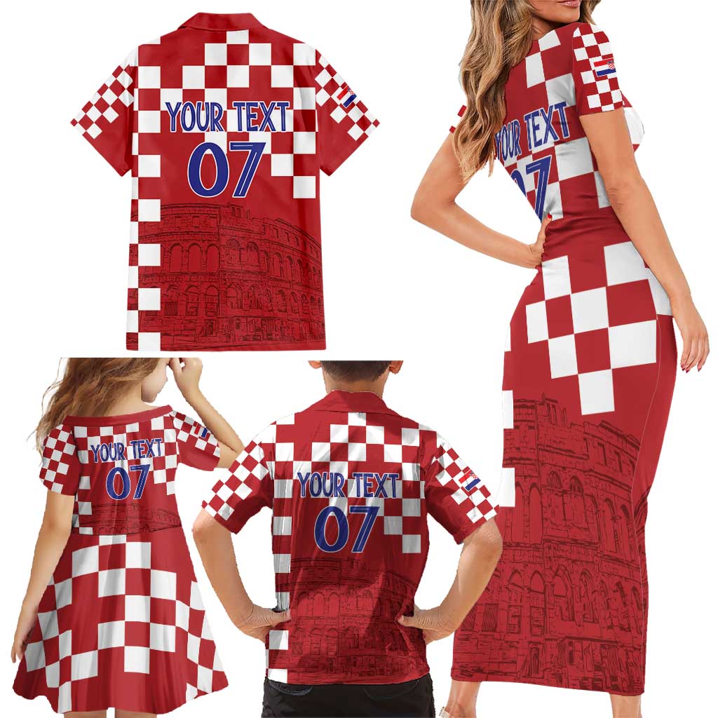 Croatia Football 2025 Custom Family Matching Short Sleeve Bodycon Dress and Hawaiian Shirt Red Hrvatska Kockasti - Pula Arena