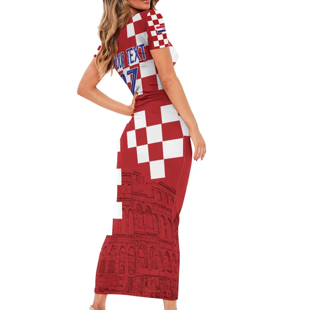 Croatia Football 2025 Custom Family Matching Short Sleeve Bodycon Dress and Hawaiian Shirt Red Hrvatska Kockasti - Pula Arena