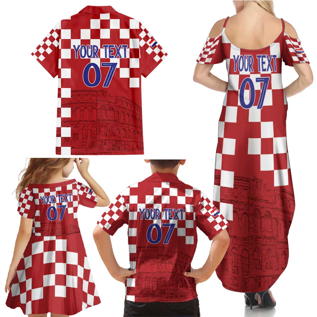 Croatia Football 2025 Custom Family Matching Summer Maxi Dress and Hawaiian Shirt Red Hrvatska Kockasti - Pula Arena