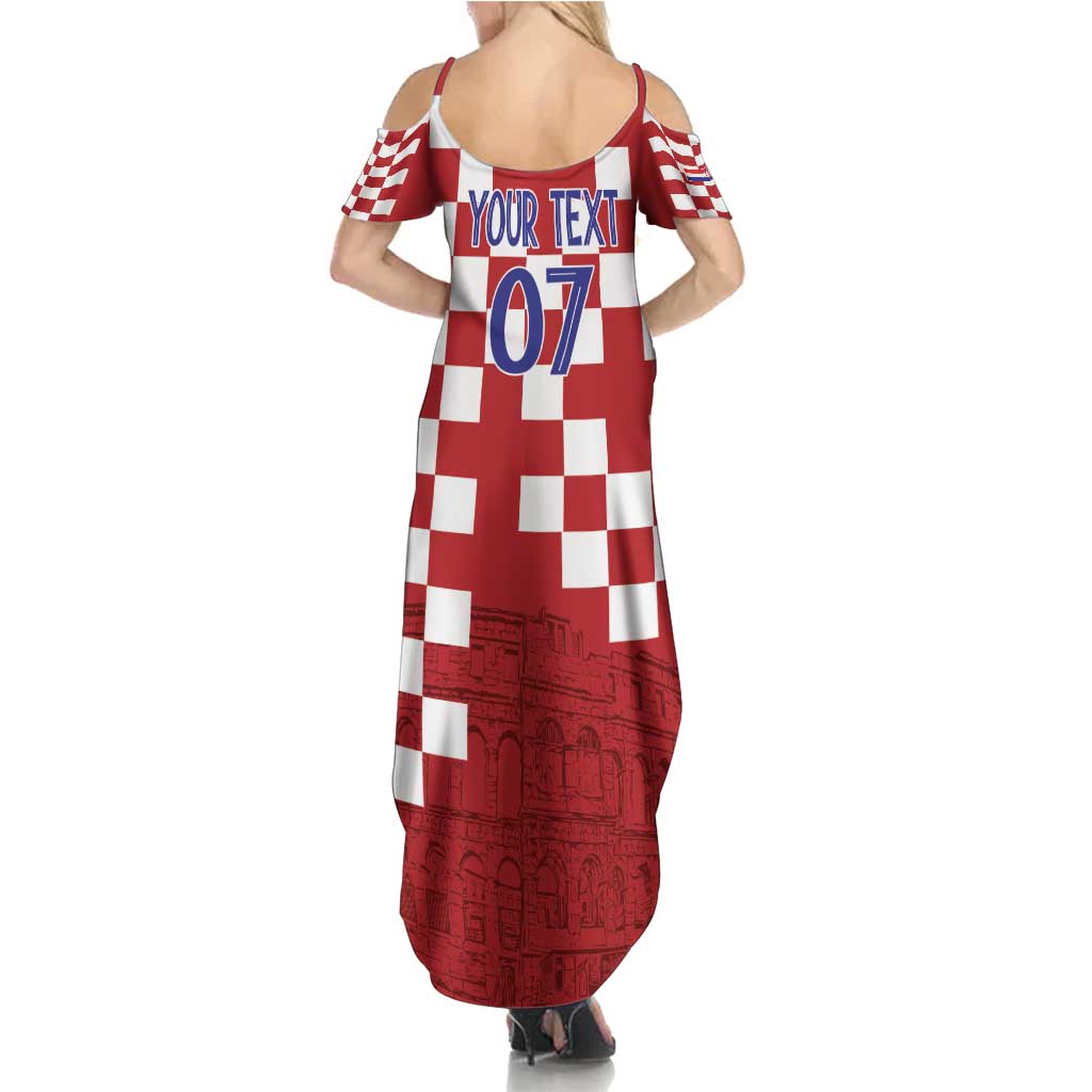 Croatia Football 2025 Custom Family Matching Summer Maxi Dress and Hawaiian Shirt Red Hrvatska Kockasti - Pula Arena