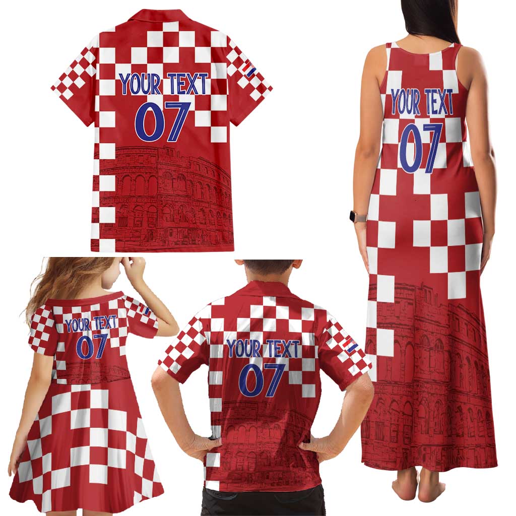 Croatia Football 2025 Custom Family Matching Tank Maxi Dress and Hawaiian Shirt Red Hrvatska Kockasti - Pula Arena