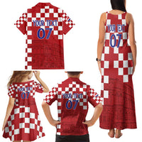 Croatia Football 2025 Custom Family Matching Tank Maxi Dress and Hawaiian Shirt Red Hrvatska Kockasti - Pula Arena