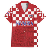 Croatia Football 2025 Custom Family Matching Tank Maxi Dress and Hawaiian Shirt Red Hrvatska Kockasti - Pula Arena