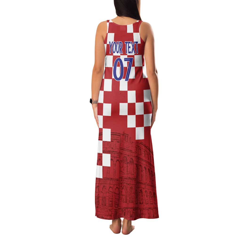 Croatia Football 2025 Custom Family Matching Tank Maxi Dress and Hawaiian Shirt Red Hrvatska Kockasti - Pula Arena