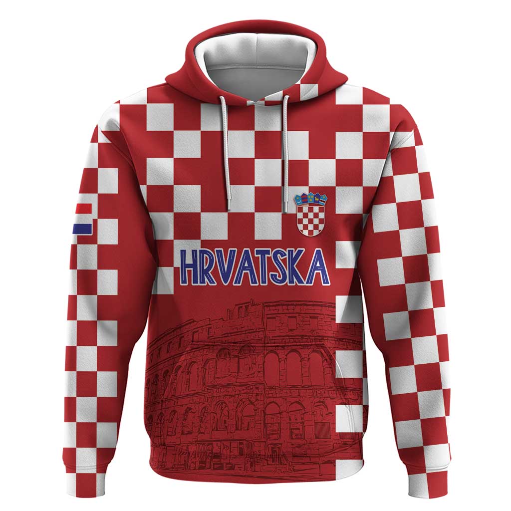 Croatia Football 2025 Custom Hoodie Red Hrvatska Kockasti - Pula Arena