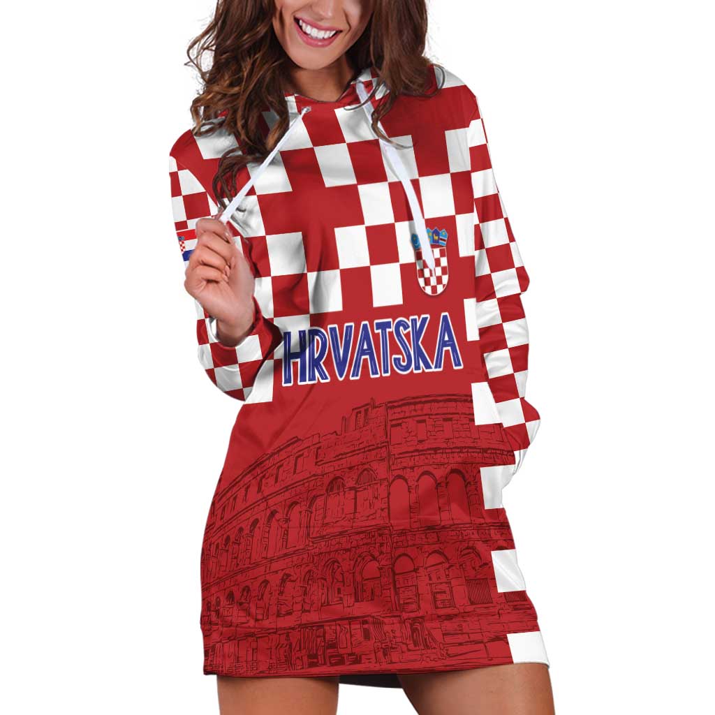 Croatia Football 2025 Custom Hoodie Dress Red Hrvatska Kockasti - Pula Arena