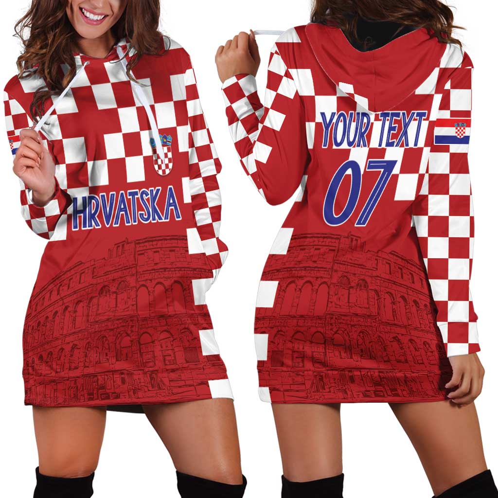 Croatia Football 2025 Custom Hoodie Dress Red Hrvatska Kockasti - Pula Arena