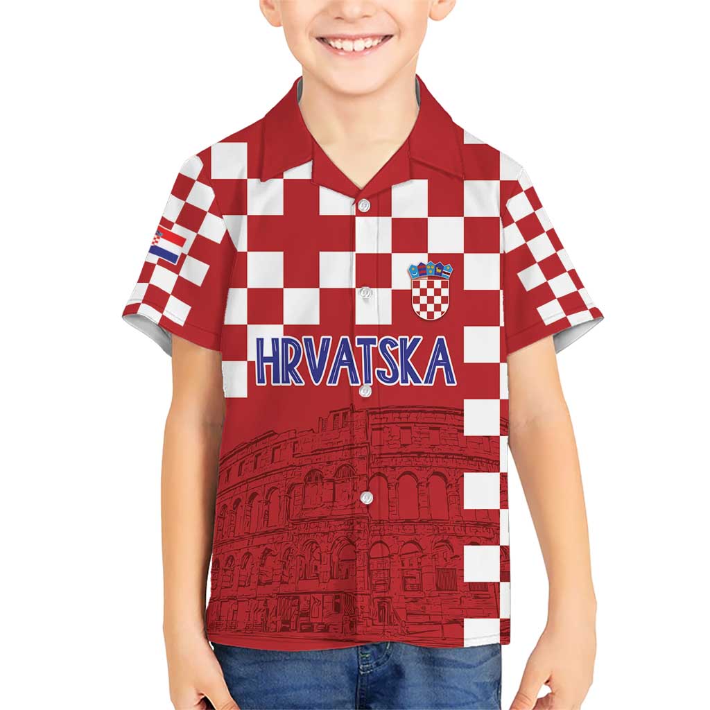 Croatia Football 2025 Custom Kid Hawaiian Shirt Red Hrvatska Kockasti - Pula Arena