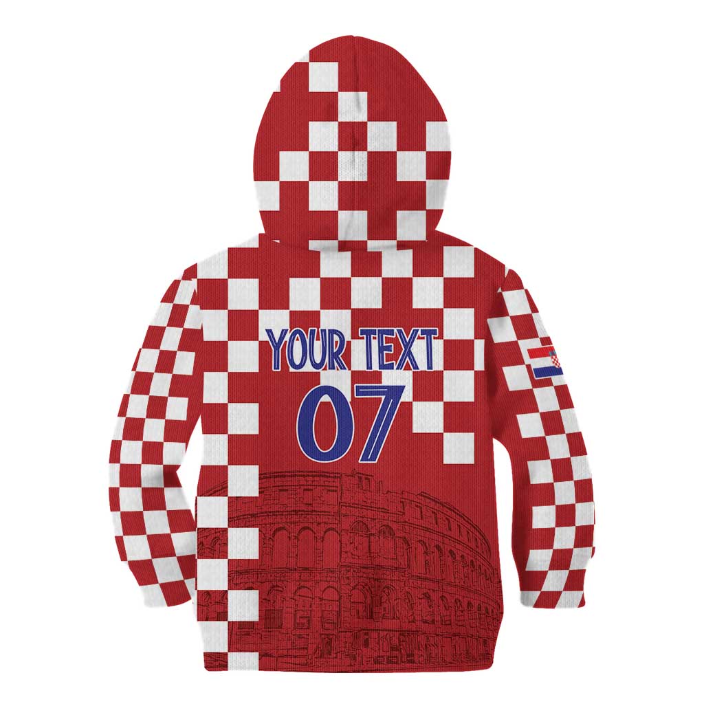 Croatia Football 2025 Custom Kid Hoodie Red Hrvatska Kockasti - Pula Arena