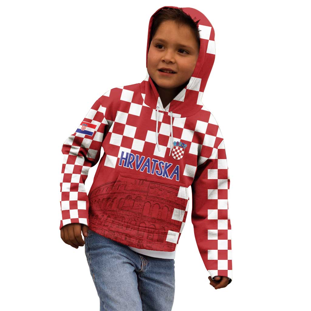 Croatia Football 2025 Custom Kid Hoodie Red Hrvatska Kockasti - Pula Arena