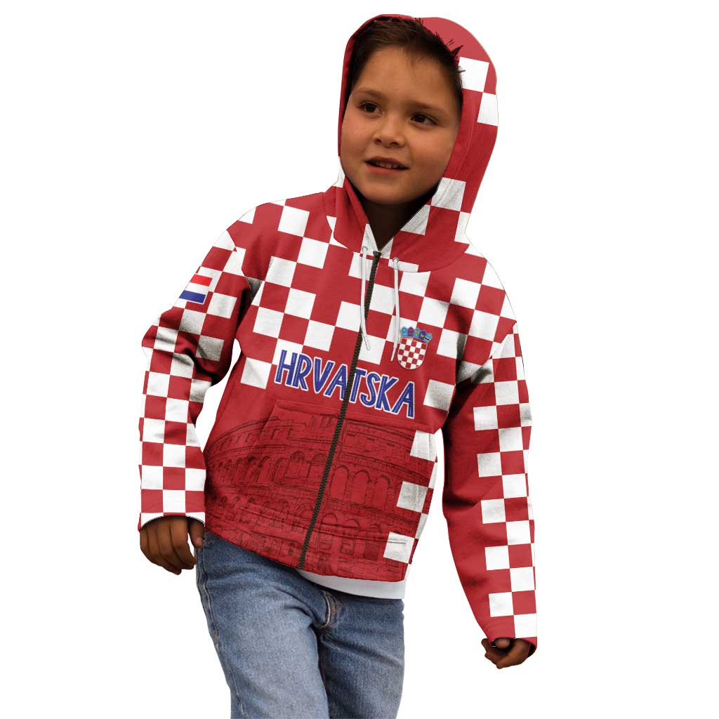 Croatia Football 2025 Custom Kid Hoodie Red Hrvatska Kockasti - Pula Arena