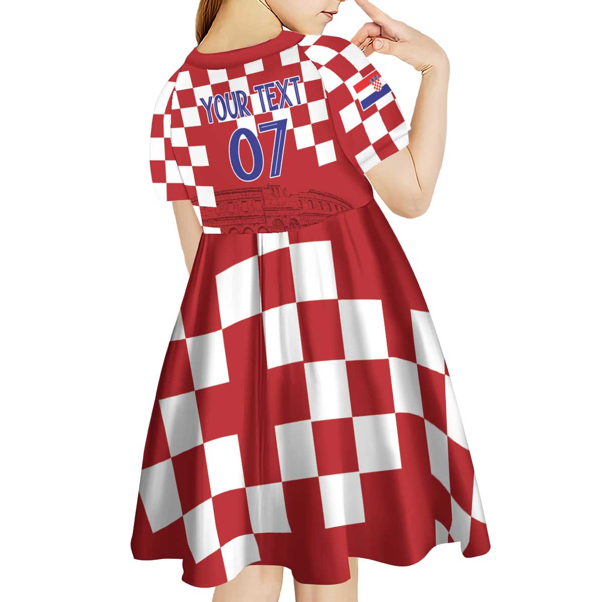 Croatia Football 2025 Custom Kid Short Sleeve Dress Red Hrvatska Kockasti - Pula Arena