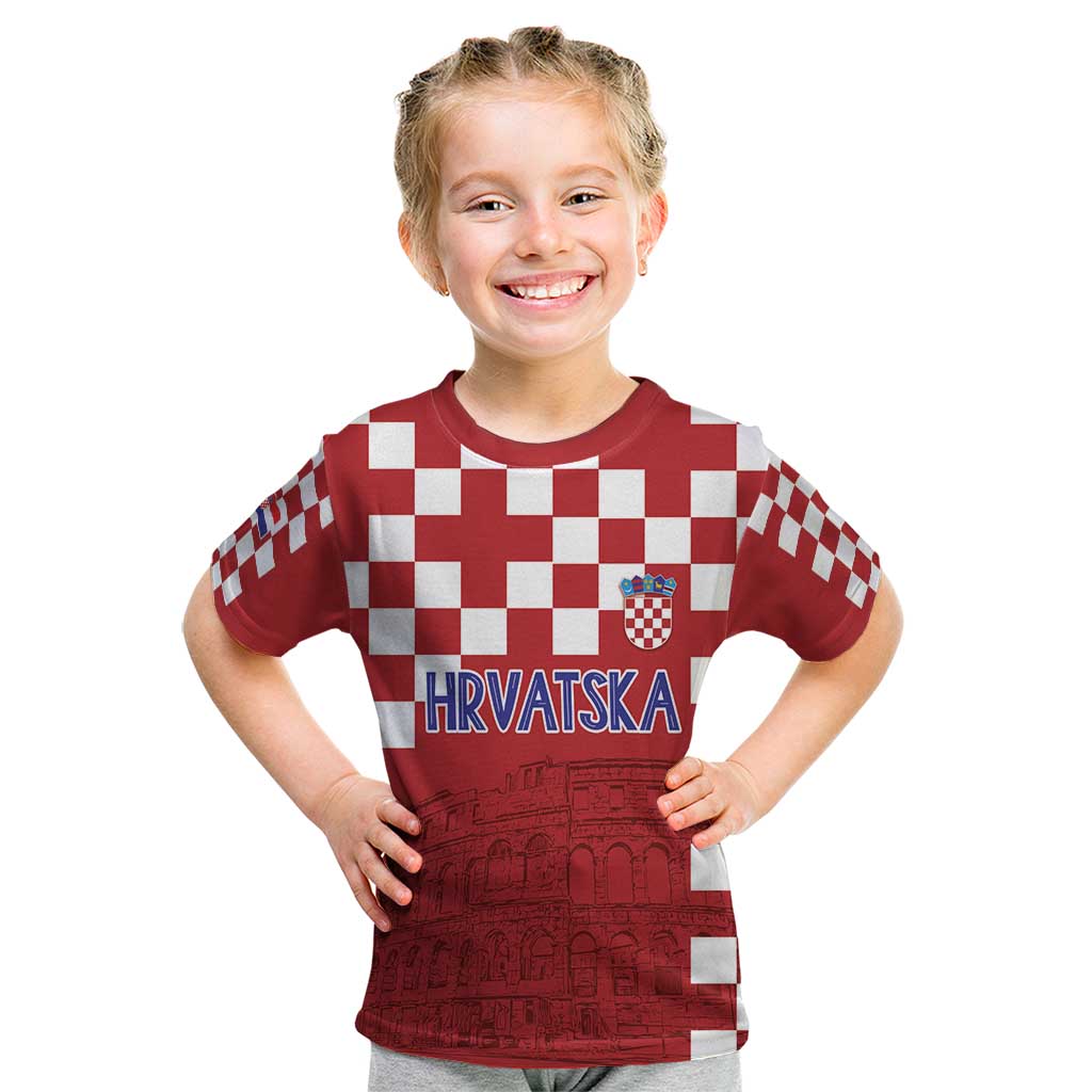 Croatia Football 2025 Custom Kid T Shirt Red Hrvatska Kockasti - Pula Arena