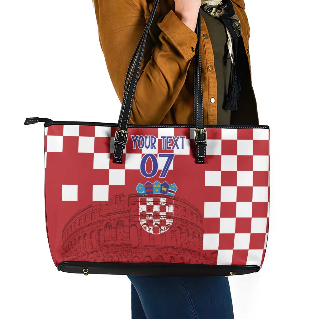 Croatia Football 2025 Custom Leather Tote Bag Red Hrvatska Kockasti - Pula Arena
