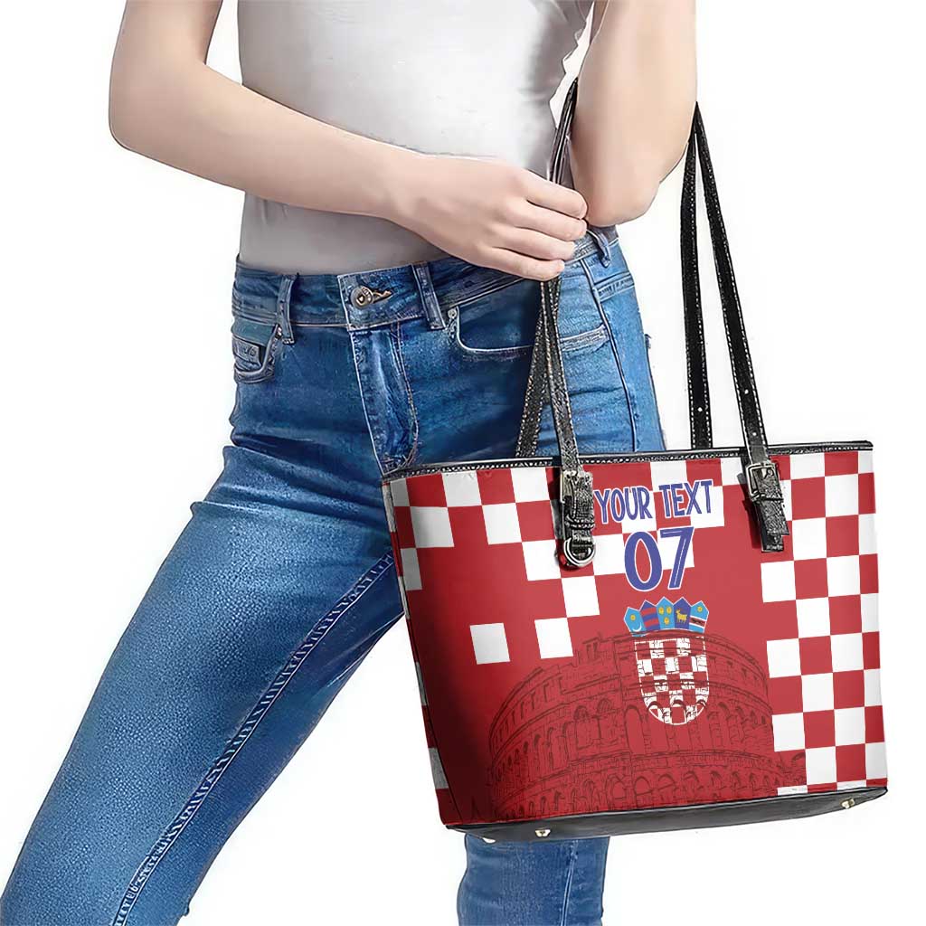 Croatia Football 2025 Custom Leather Tote Bag Red Hrvatska Kockasti - Pula Arena