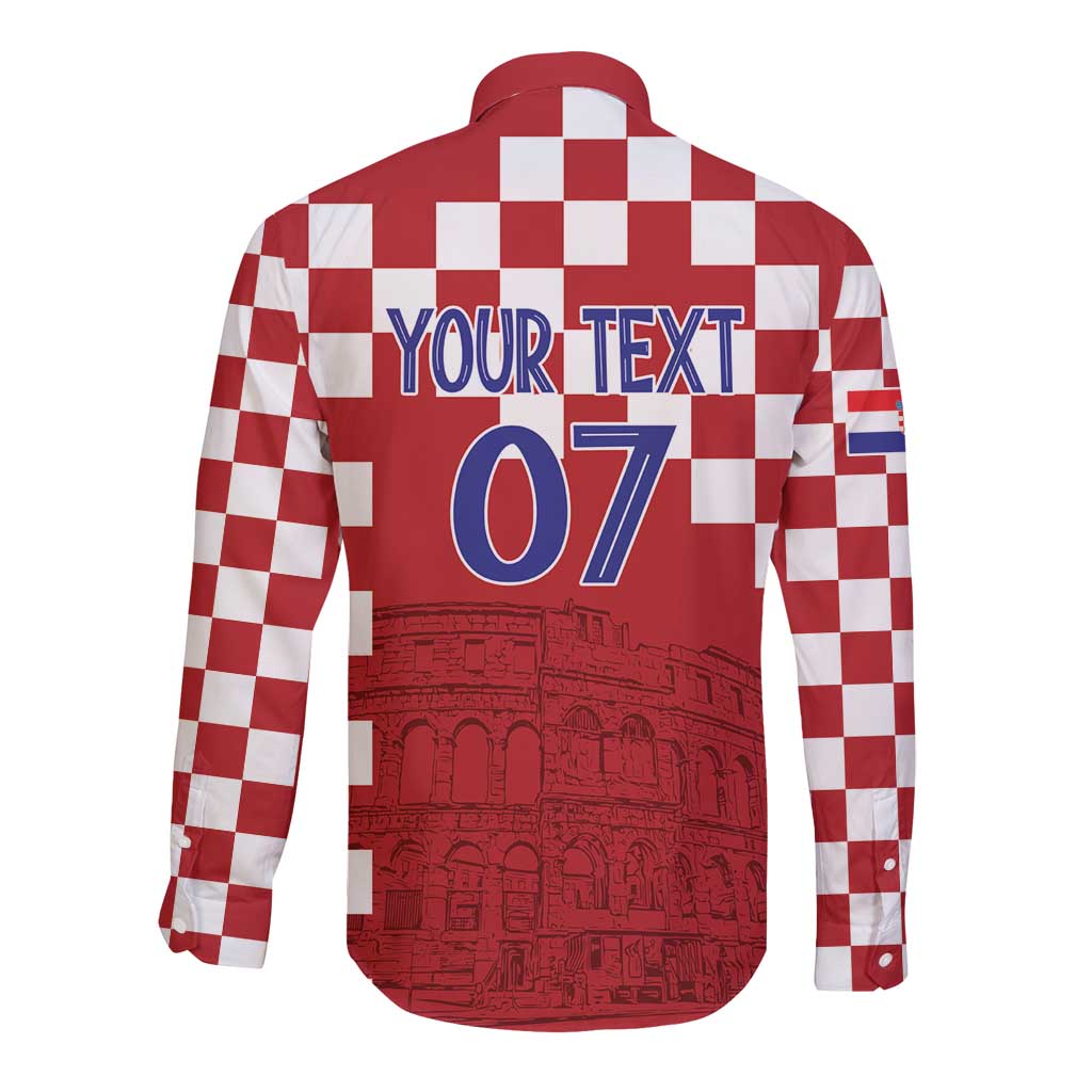 Croatia Football 2025 Custom Long Sleeve Button Shirt Red Hrvatska Kockasti - Pula Arena