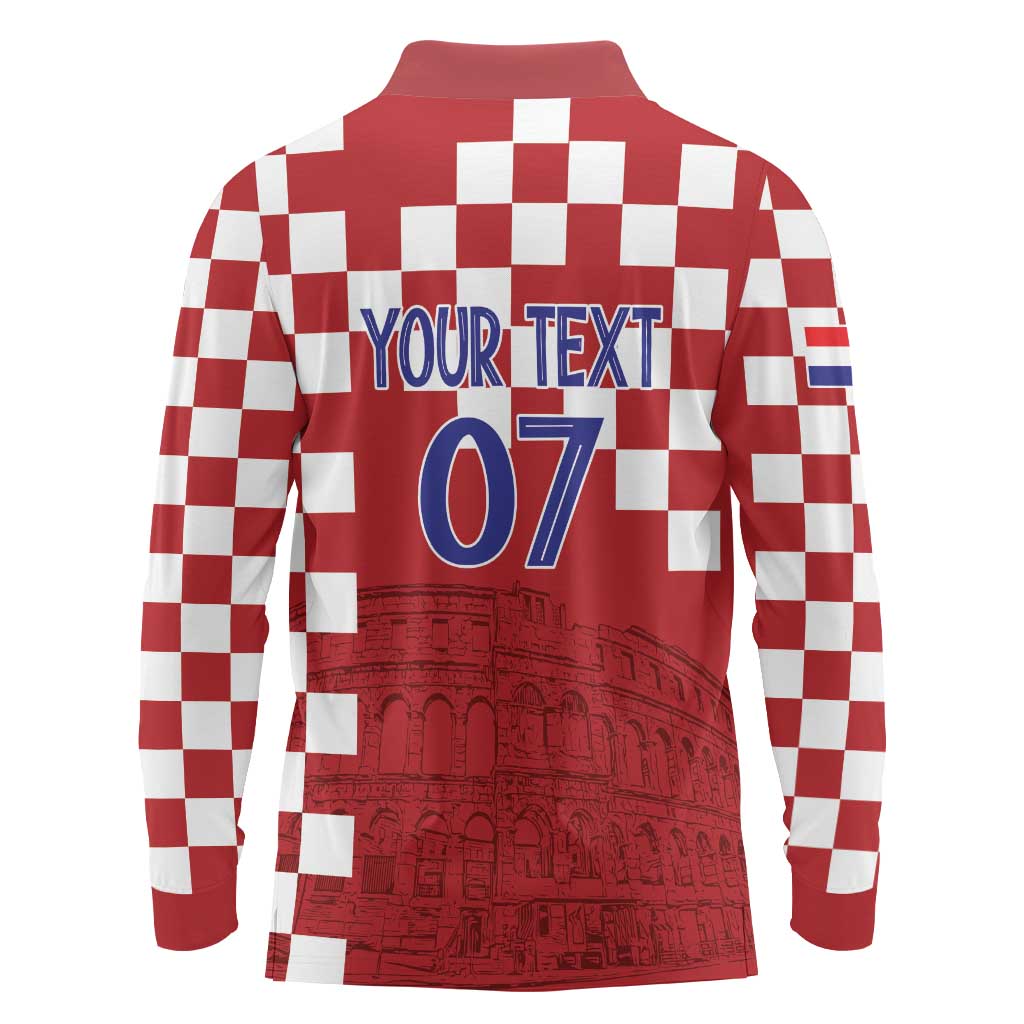 Croatia Football 2025 Custom Long Sleeve Polo Shirt Red Hrvatska Kockasti - Pula Arena