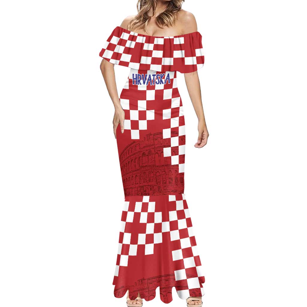 Croatia Football 2025 Custom Mermaid Dress Red Hrvatska Kockasti - Pula Arena