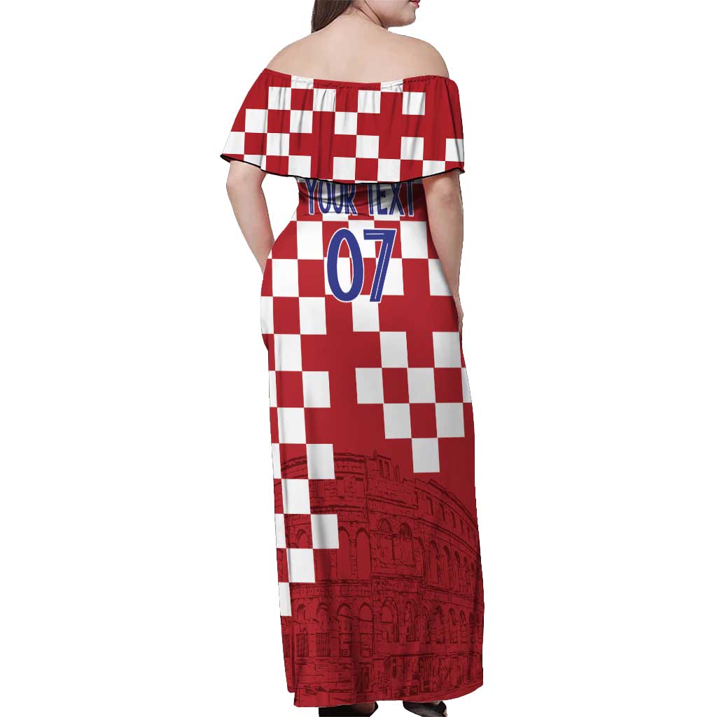 Croatia Football 2025 Custom Off Shoulder Maxi Dress Red Hrvatska Kockasti - Pula Arena