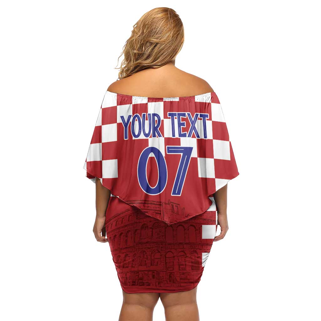 Croatia Football 2025 Custom Off Shoulder Short Dress Red Hrvatska Kockasti - Pula Arena