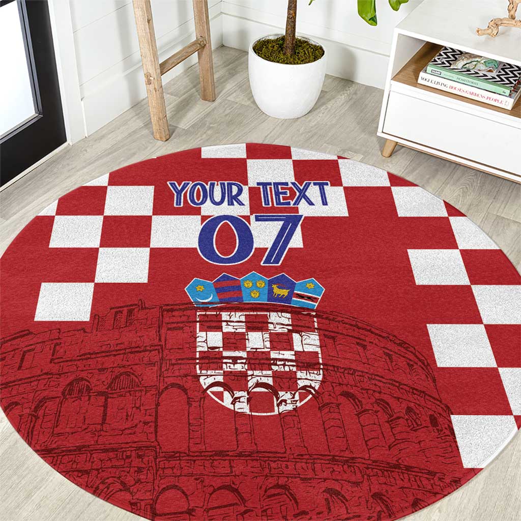 Croatia Football 2025 Custom Round Carpet Red Hrvatska Kockasti - Pula Arena