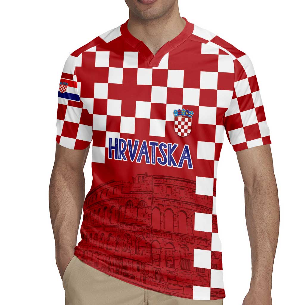 Croatia Football 2025 Custom Rugby Jersey Red Hrvatska Kockasti - Pula Arena