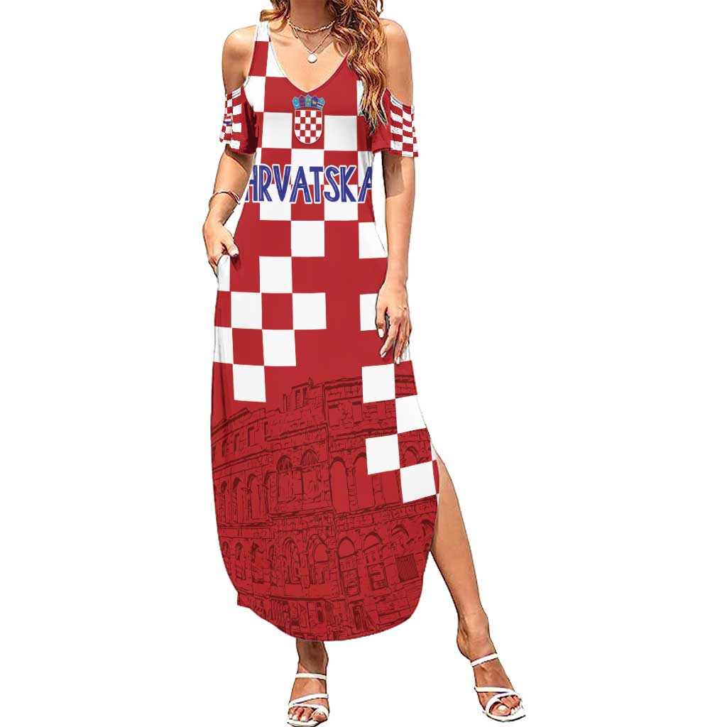 Croatia Football 2025 Custom Summer Maxi Dress Red Hrvatska Kockasti - Pula Arena