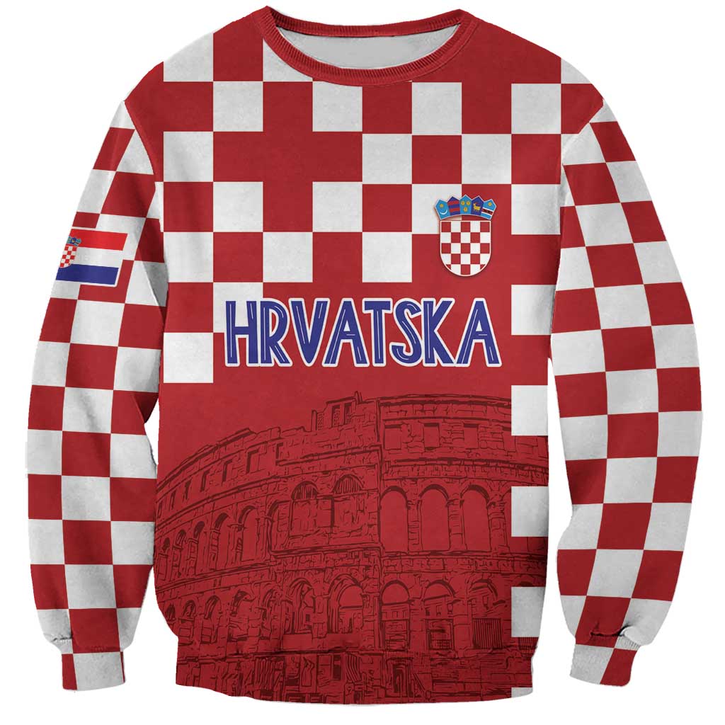 Croatia Football 2025 Custom Sweatshirt Red Hrvatska Kockasti - Pula Arena