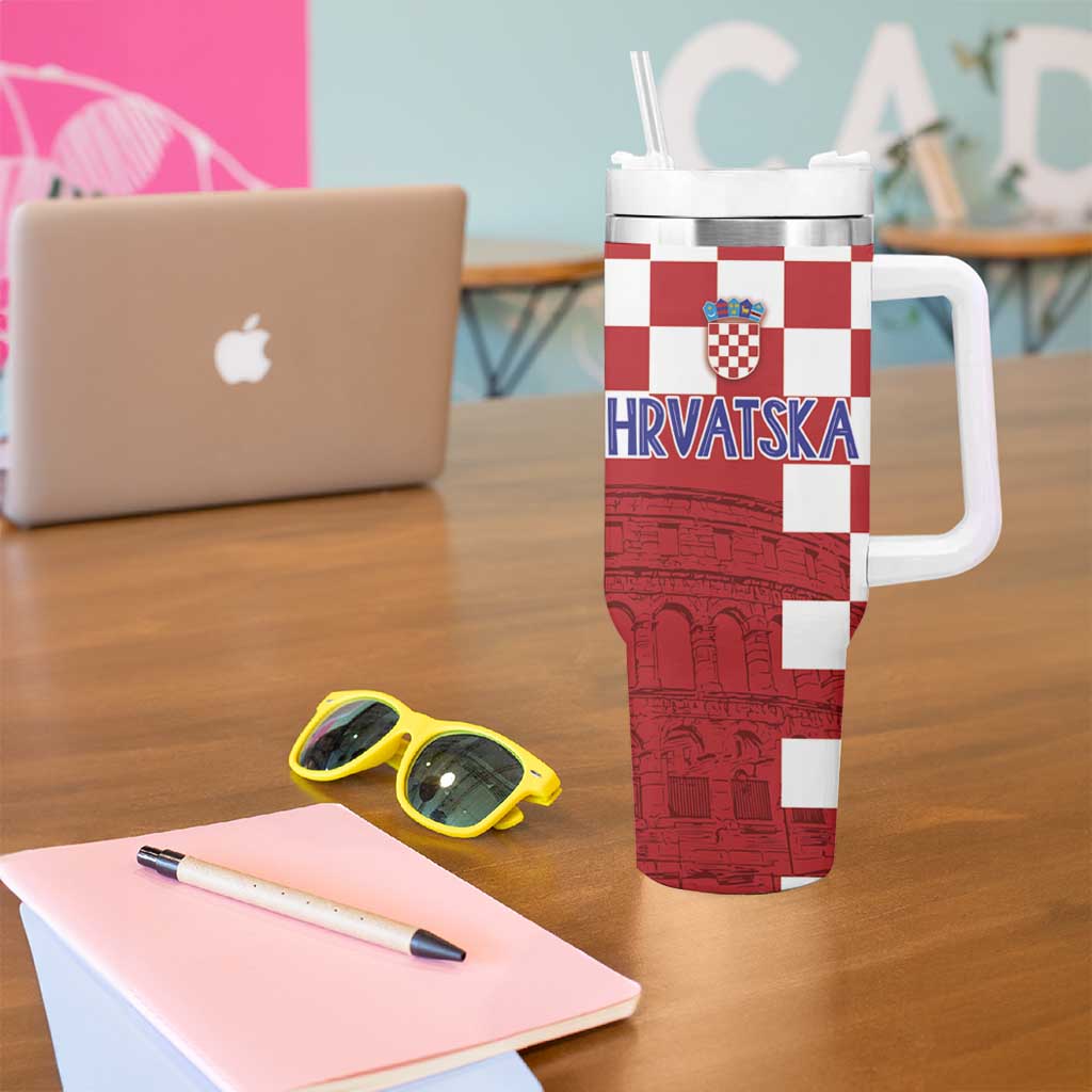 Croatia Football 2025 Custom Tumbler With Handle Red Hrvatska Kockasti - Pula Arena