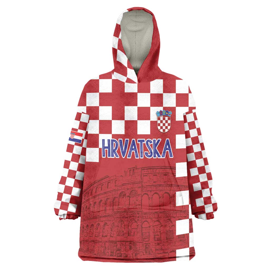 Croatia Football 2025 Custom Wearable Blanket Hoodie Red Hrvatska Kockasti - Pula Arena