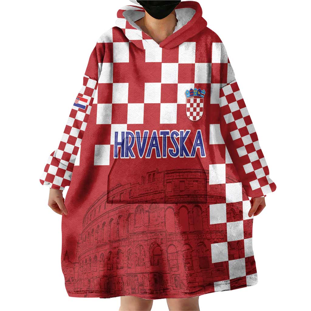 Croatia Football 2025 Custom Wearable Blanket Hoodie Red Hrvatska Kockasti - Pula Arena