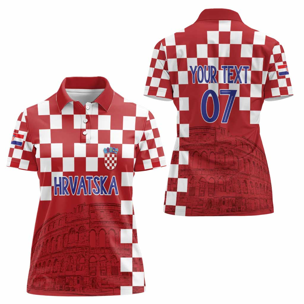 Croatia Football 2025 Custom Women Polo Shirt Red Hrvatska Kockasti - Pula Arena