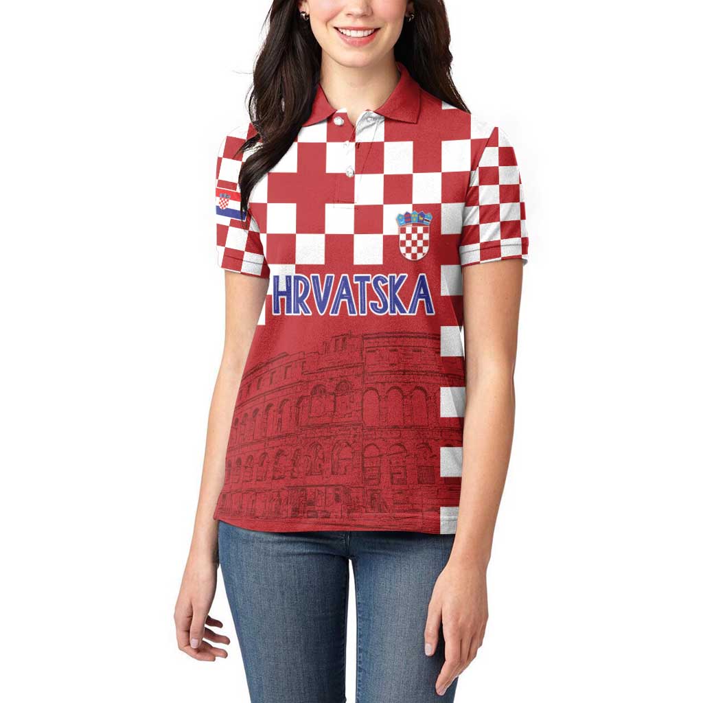 Croatia Football 2025 Custom Women Polo Shirt Red Hrvatska Kockasti - Pula Arena