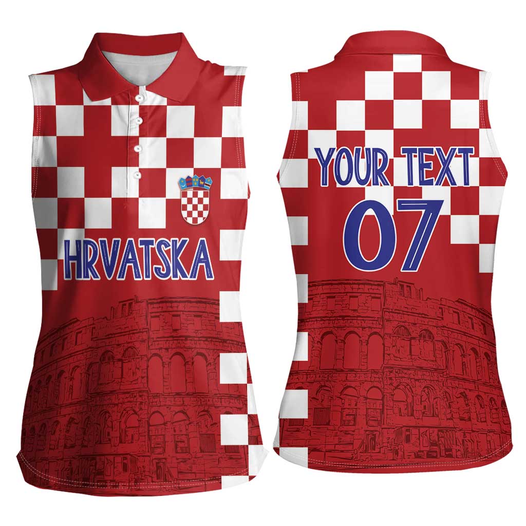 Croatia Football 2025 Custom Women Sleeveless Polo Shirt Red Hrvatska Kockasti - Pula Arena