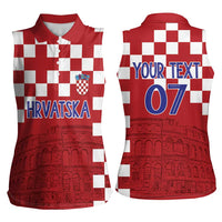 Croatia Football 2025 Custom Women Sleeveless Polo Shirt Red Hrvatska Kockasti - Pula Arena