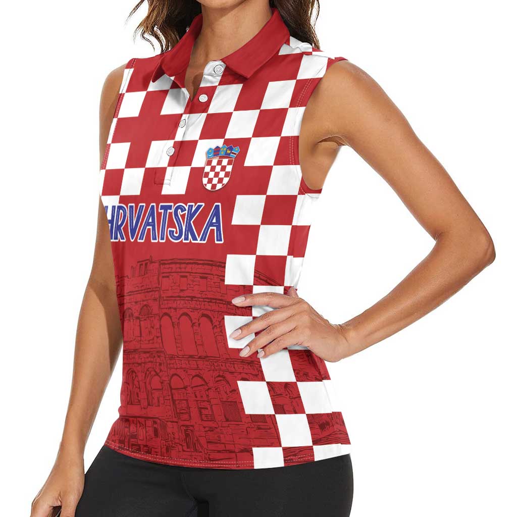 Croatia Football 2025 Custom Women Sleeveless Polo Shirt Red Hrvatska Kockasti - Pula Arena
