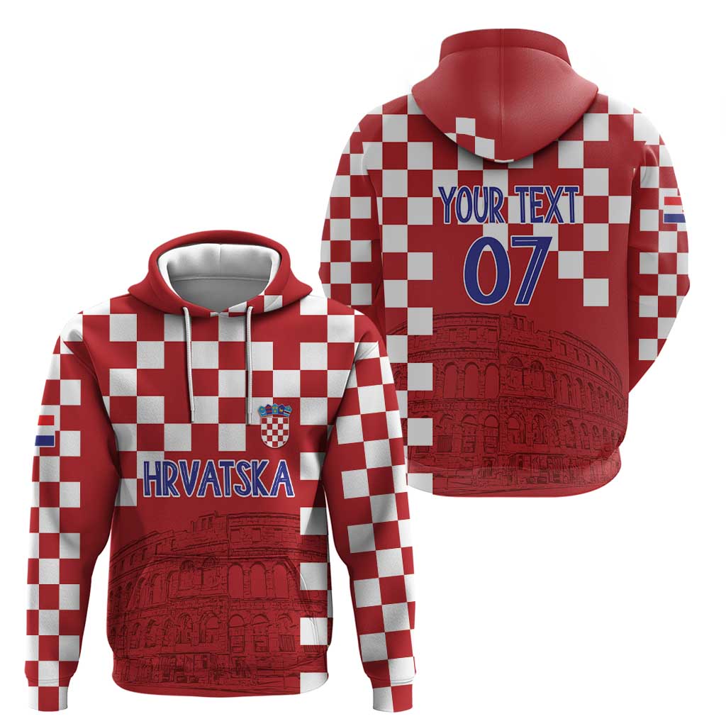 Croatia Football 2025 Custom Zip Hoodie Red Hrvatska Kockasti - Pula Arena