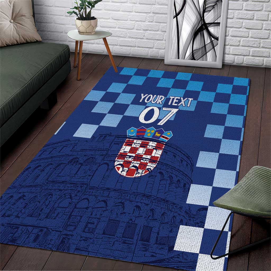 Croatia Football 2025 Custom Area Rug Blue Hrvatska Kockasti - Pula Arena