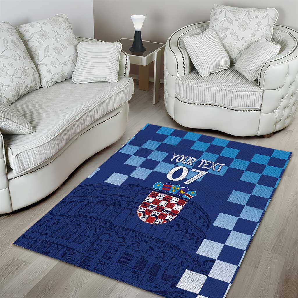 Croatia Football 2025 Custom Area Rug Blue Hrvatska Kockasti - Pula Arena