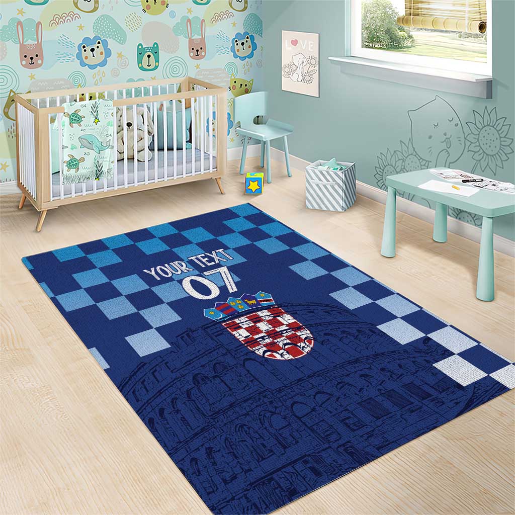 Croatia Football 2025 Custom Area Rug Blue Hrvatska Kockasti - Pula Arena