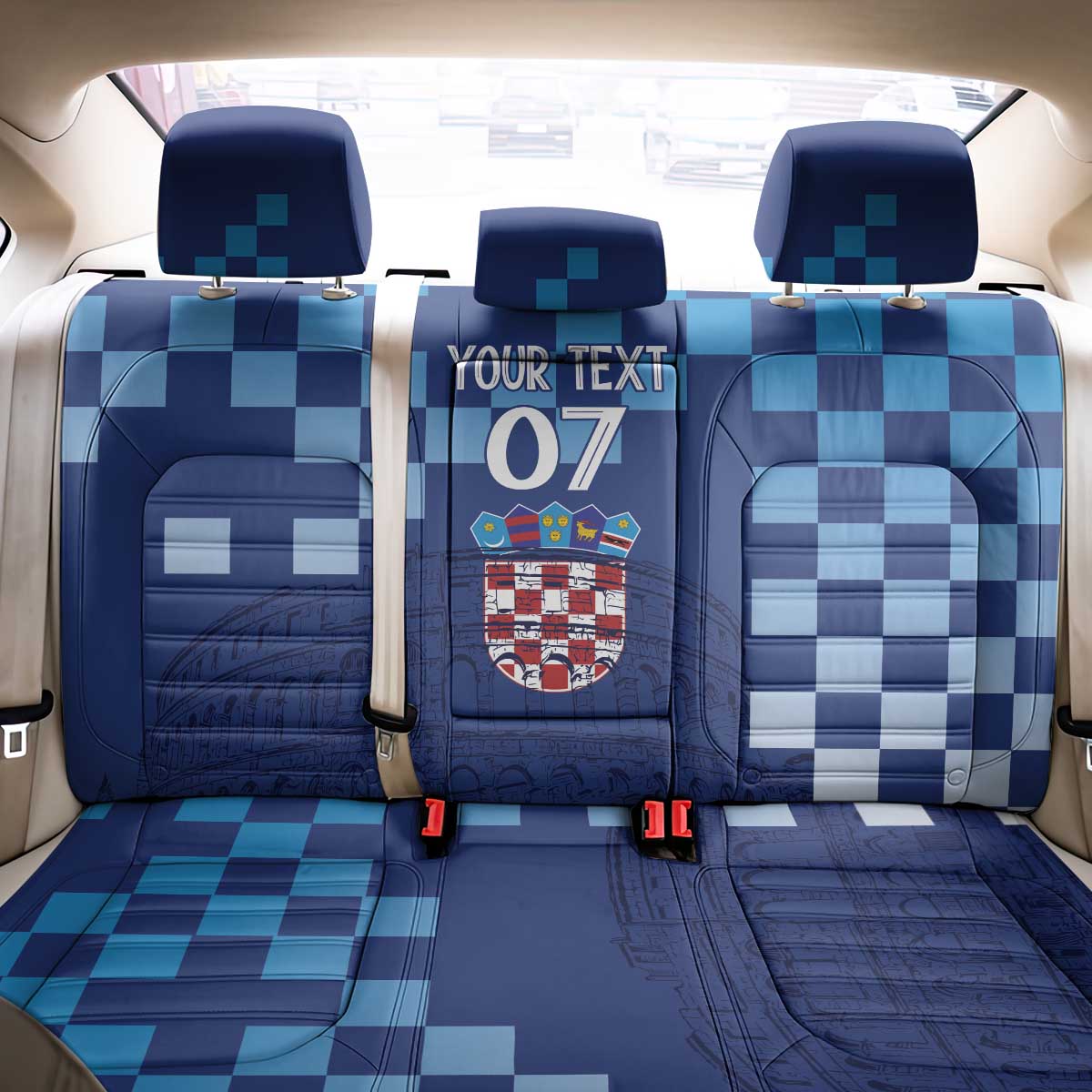Croatia Football 2025 Custom Back Car Seat Cover Blue Hrvatska Kockasti - Pula Arena