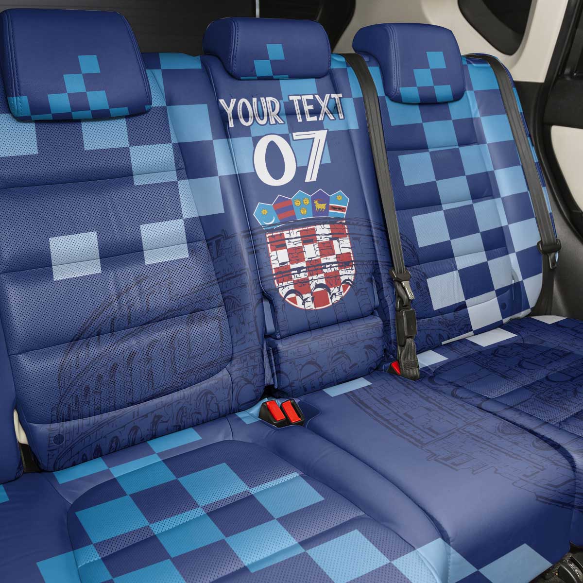 Croatia Football 2025 Custom Back Car Seat Cover Blue Hrvatska Kockasti - Pula Arena