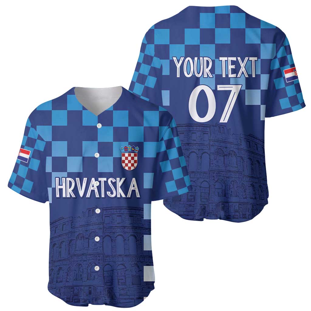 Croatia Football 2025 Custom Baseball Jersey Blue Hrvatska Kockasti - Pula Arena