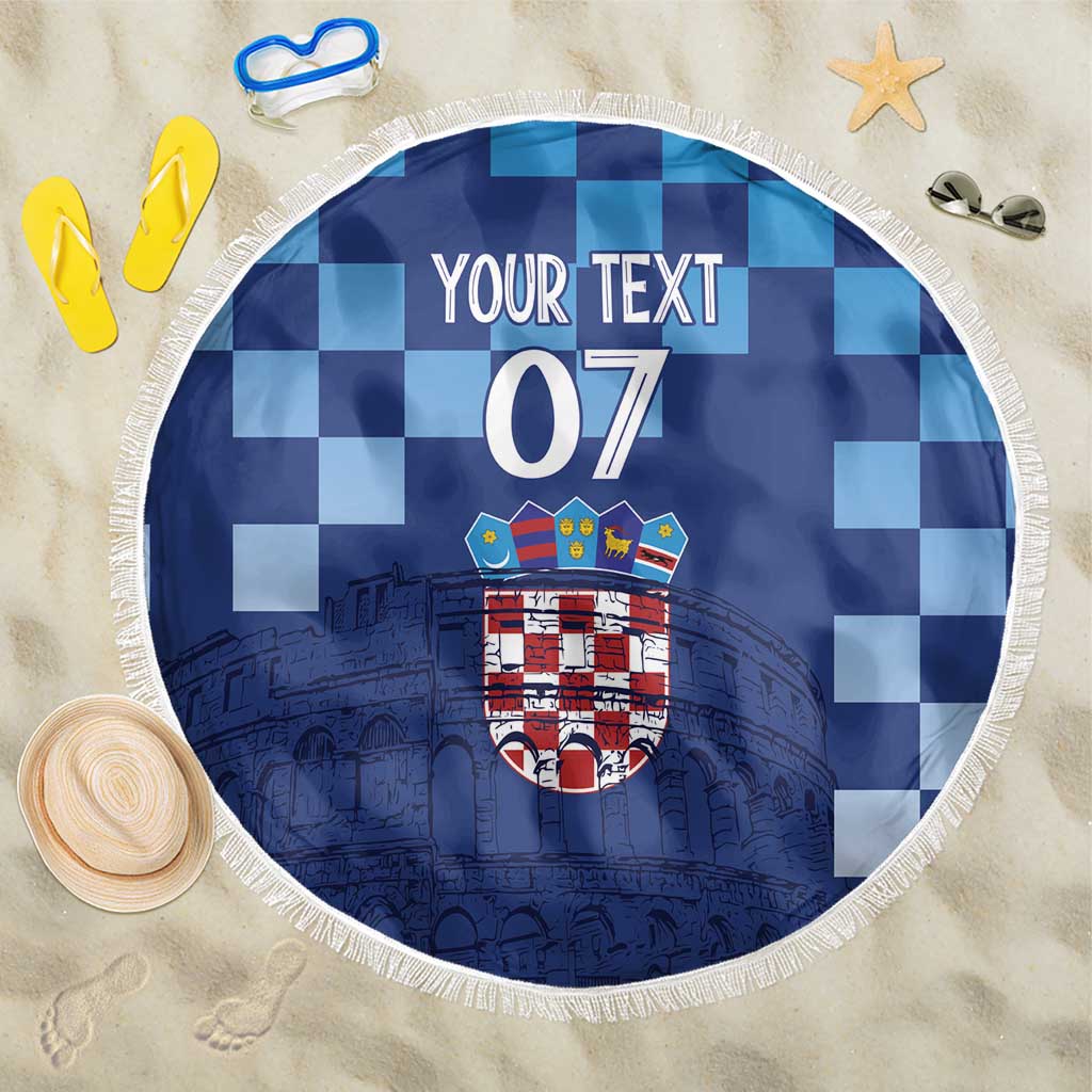 Croatia Football 2025 Custom Beach Blanket Blue Hrvatska Kockasti - Pula Arena