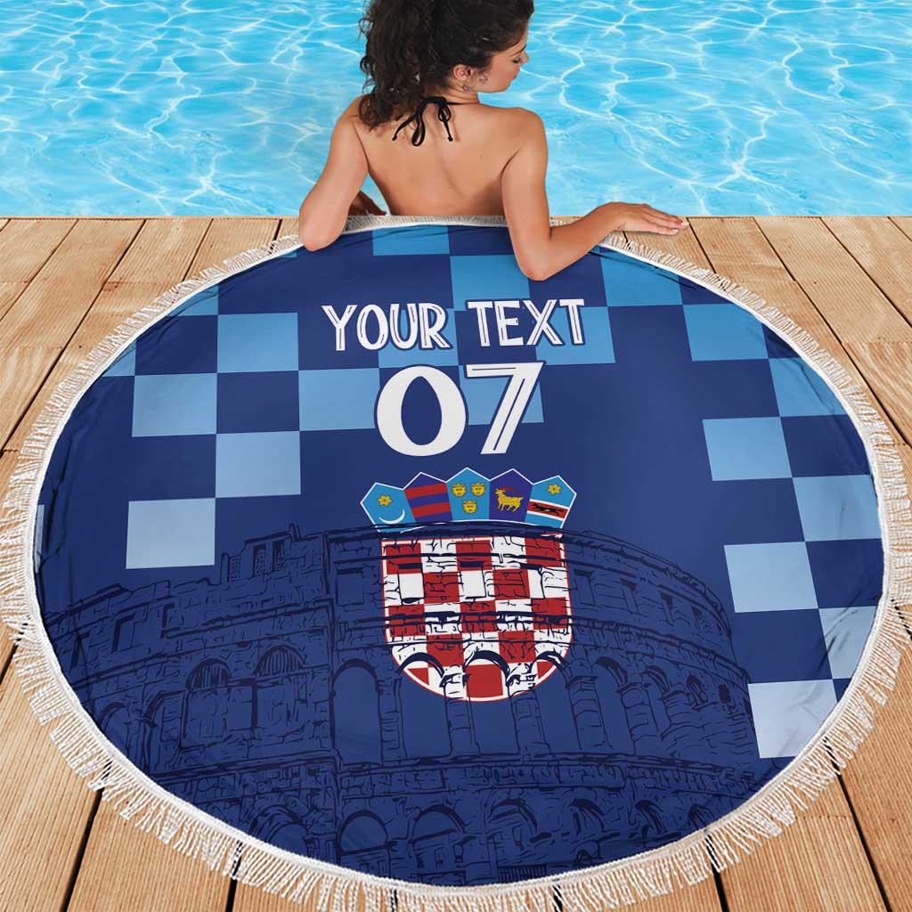 Croatia Football 2025 Custom Beach Blanket Blue Hrvatska Kockasti - Pula Arena