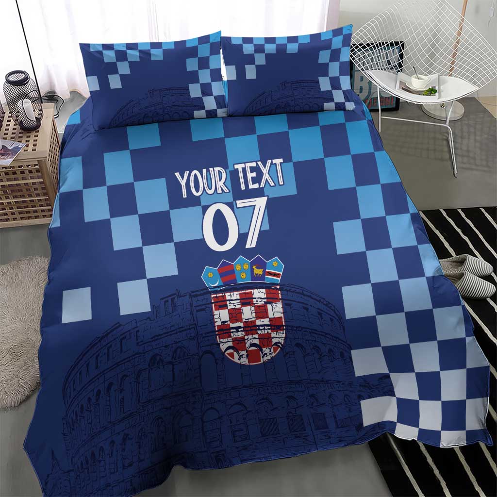 Croatia Football 2025 Custom Bedding Set Blue Hrvatska Kockasti - Pula Arena