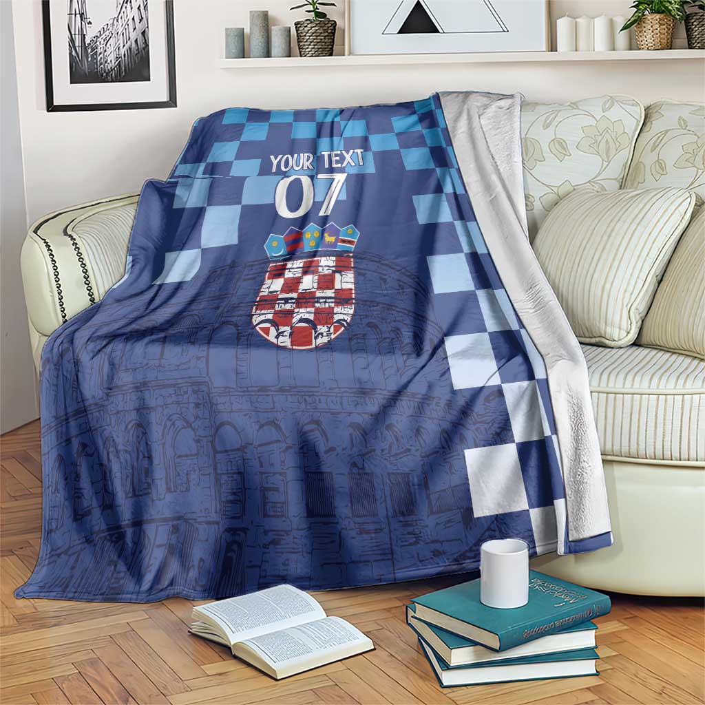 Croatia Football 2025 Custom Blanket Blue Hrvatska Kockasti - Pula Arena