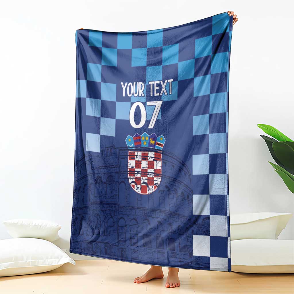 Croatia Football 2025 Custom Blanket Blue Hrvatska Kockasti - Pula Arena