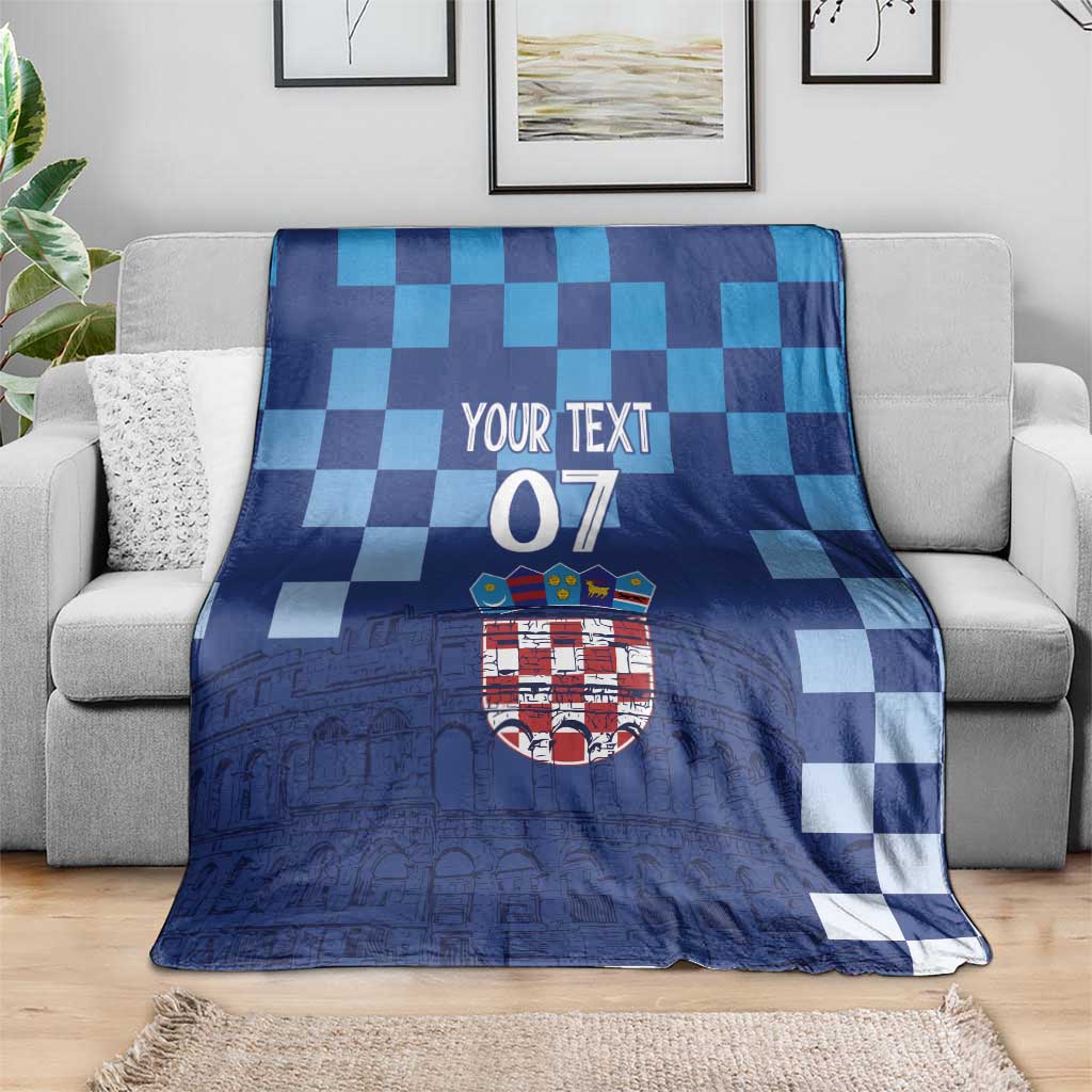 Croatia Football 2025 Custom Blanket Blue Hrvatska Kockasti - Pula Arena